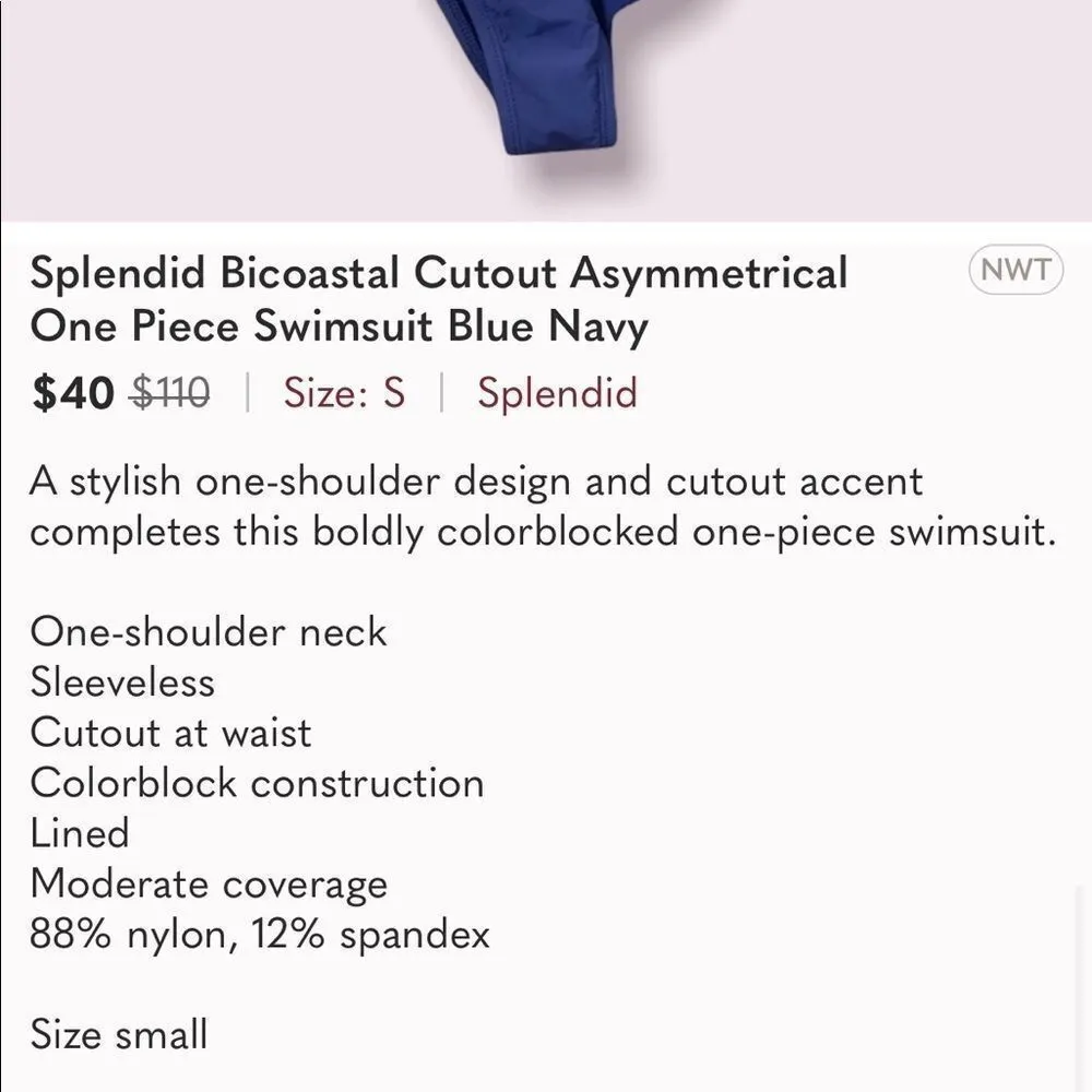 Splendid Blue Colorblock Cutout One Shoulder Swimsuit One Piece Monokini Size L - Image 10