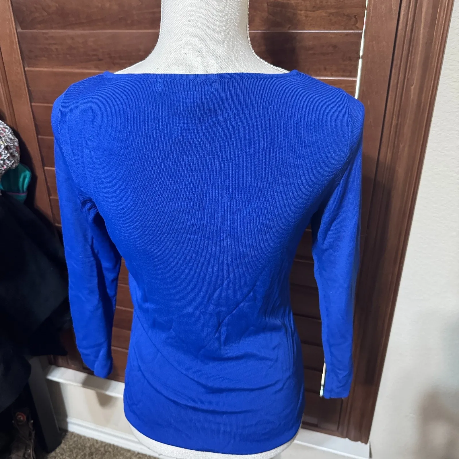 VTG Sweaterworks Top Beaded Sequined Royal Blue Knit Cowboy boots Cowgirl sz S - Image 4