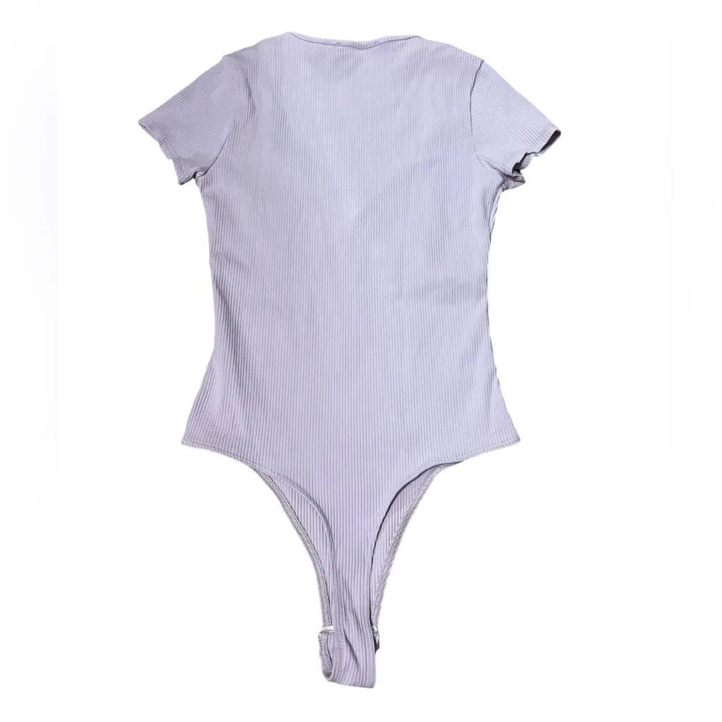 Lulu's Keepin’ It Stylish Lavender Ribbed Short Sleeve Bodysuit Purple - Image 5