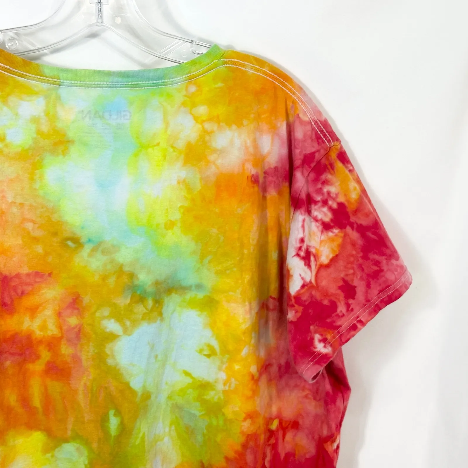 Handmade Tie Dye Size 2XL Shirt‎ Green Red Orange V Neck Short Sleeve Boho 1131 - Image 9