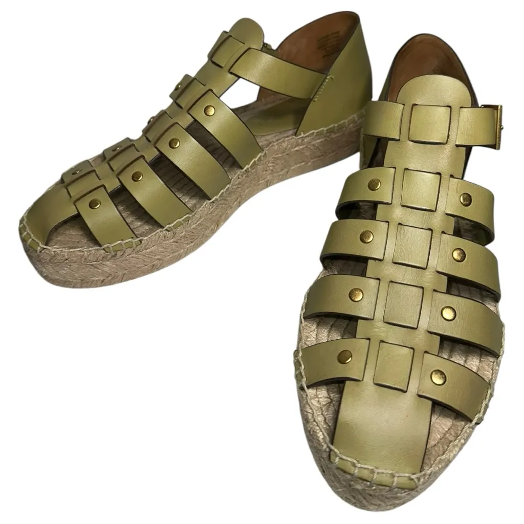 Tory Burch Sz 11 Pistachio Green Leather Fisherman Platform Espadrilles Sandals - Image 2
