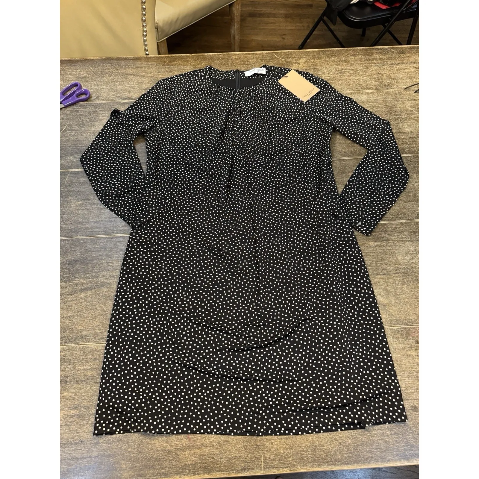 MM. LaFleur The Juliana Dress—Pin Dot Jersey Size Medium Polka Dot Black - Image 3
