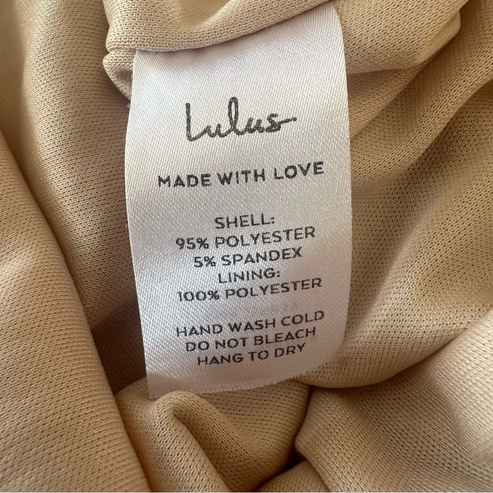 Lulus Happiest Hour Beige Asymmetrical Bodycon Midi Party Dress Women’s XS - Image 9