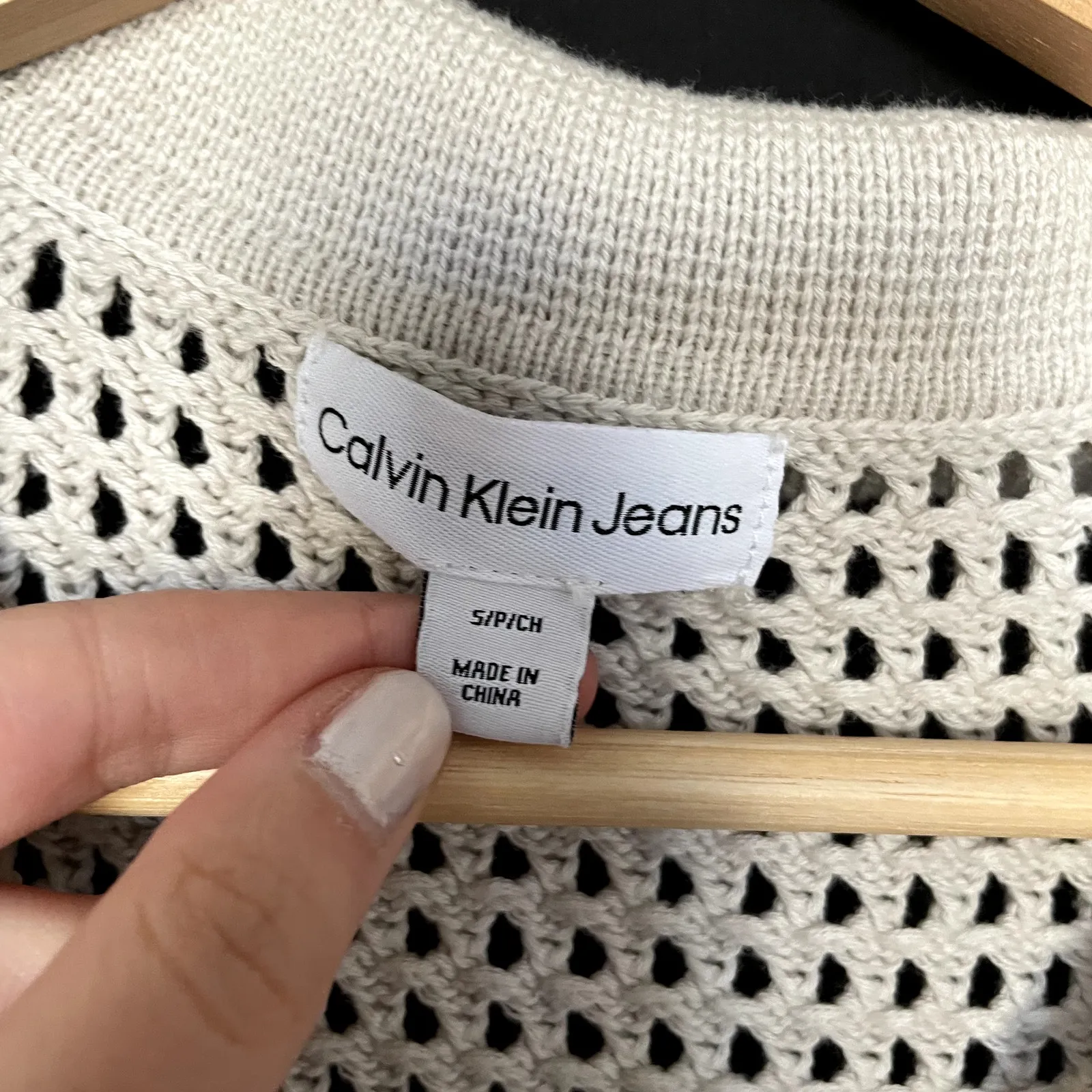 Calvin Klein Jeans sheer knit short sleeved collared vest women's size S preppy - Image 3