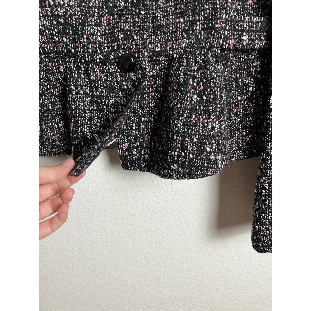 Armani Collezioni  Black Pink Tweed Peplum Ruffle Hem Button Front Jacket 10 - Image 10
