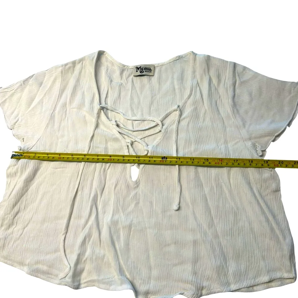 Show Me Your‎ Mumu Size M Crepe Blouse Top White Flowy Crop Coastal Beach Resort - Image 7