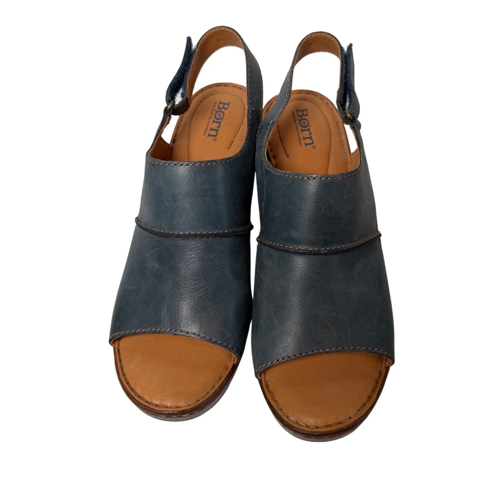 BORN Wekiva shoes Blue Leather Slingback Wedge Sandals Women Size 10M - Image 2