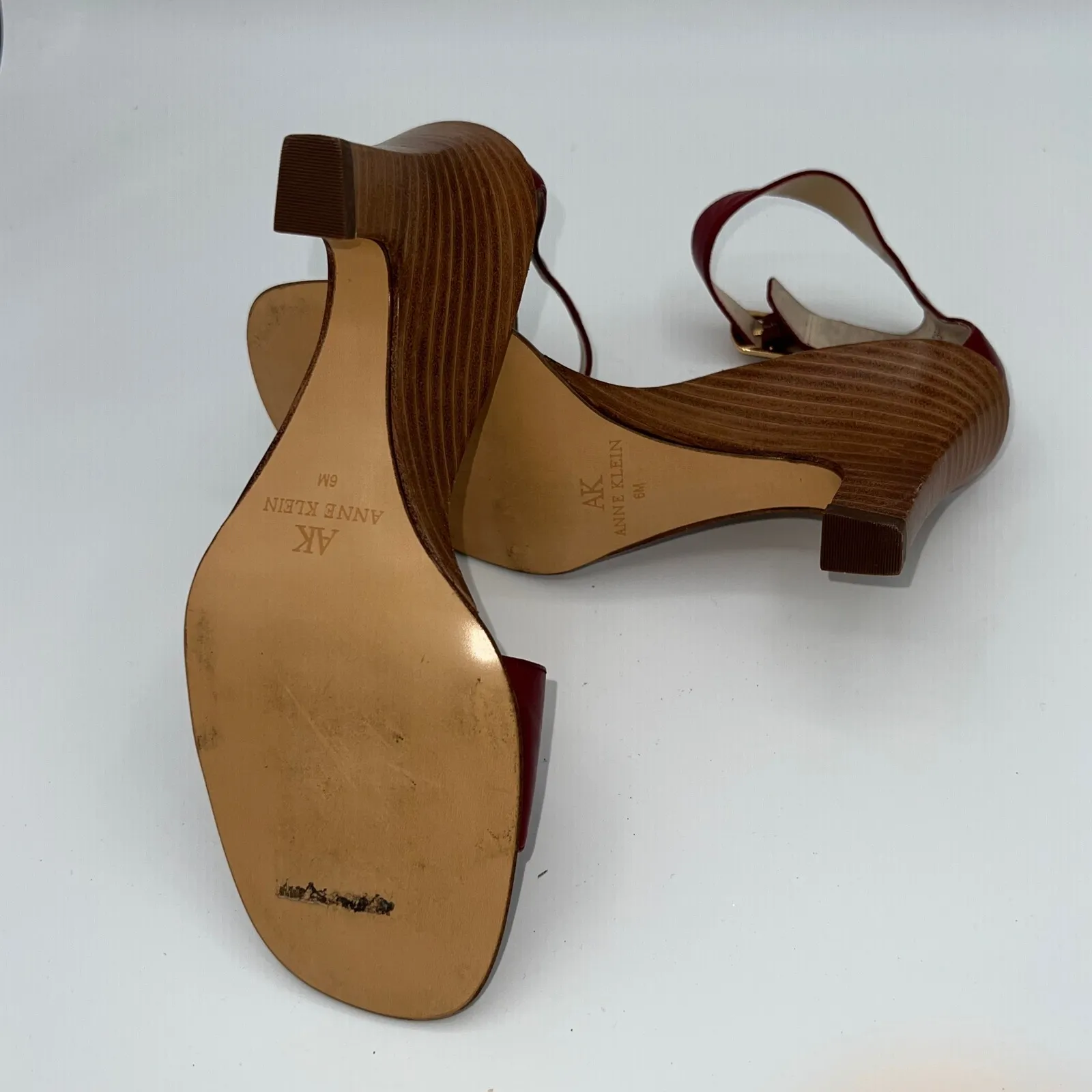 AK Anne Klein Red Leather Ankle Strap Wedge‎ Heel Sandals Women's Size 6M - Image 12