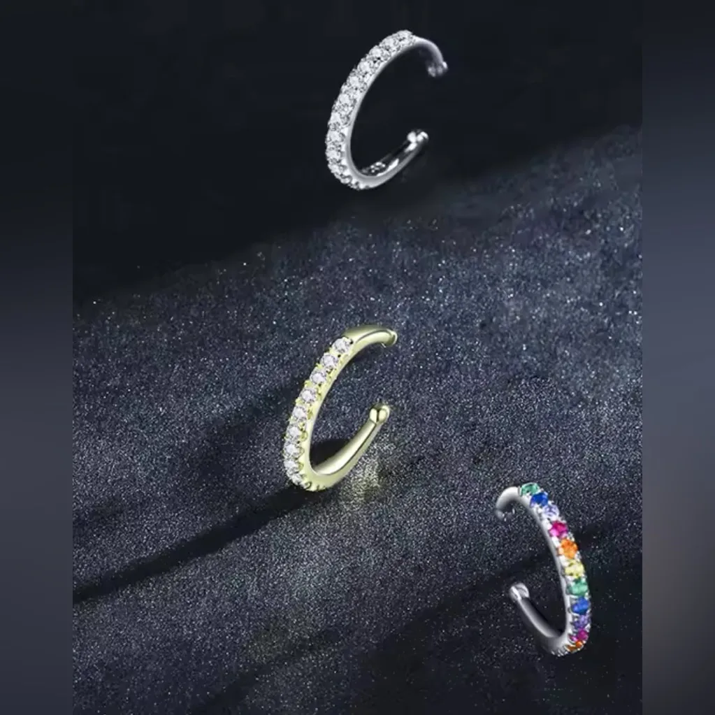 White Gold Filled Simulated Diamond Ear Cuff,‎ No Piercing - Image 11