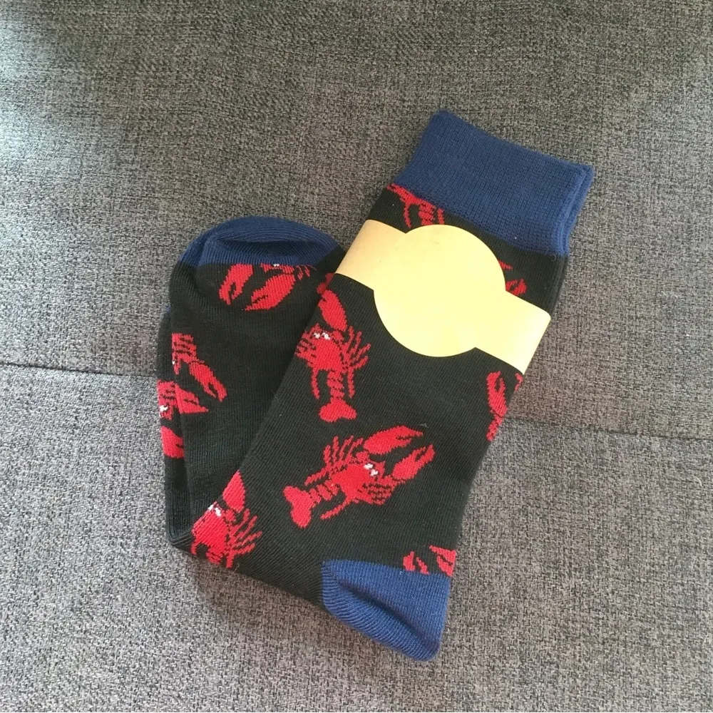 Novelty “Lobster” Patterned Crew Socks, Navy, Red, Unisex Blue - Image 8