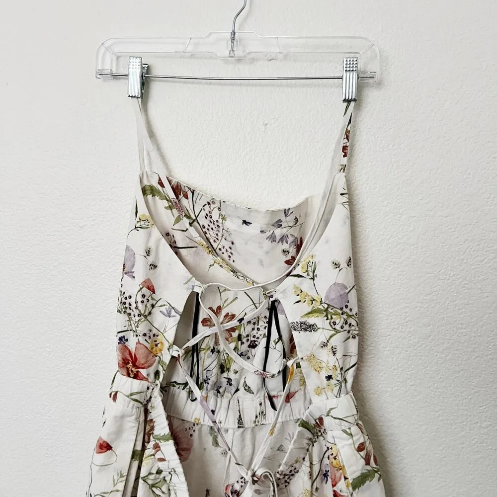 [H&M] Cream Linen Blend Cottagecore Wildflower Floral Print Strappy Romper Sz XL - Image 7