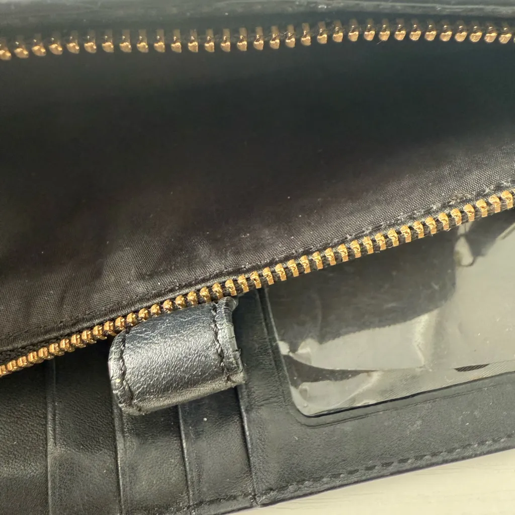 Vintage Coach Black Leather Continental Wallet – Gold Logo, Zip Coin Pocket - Image 5