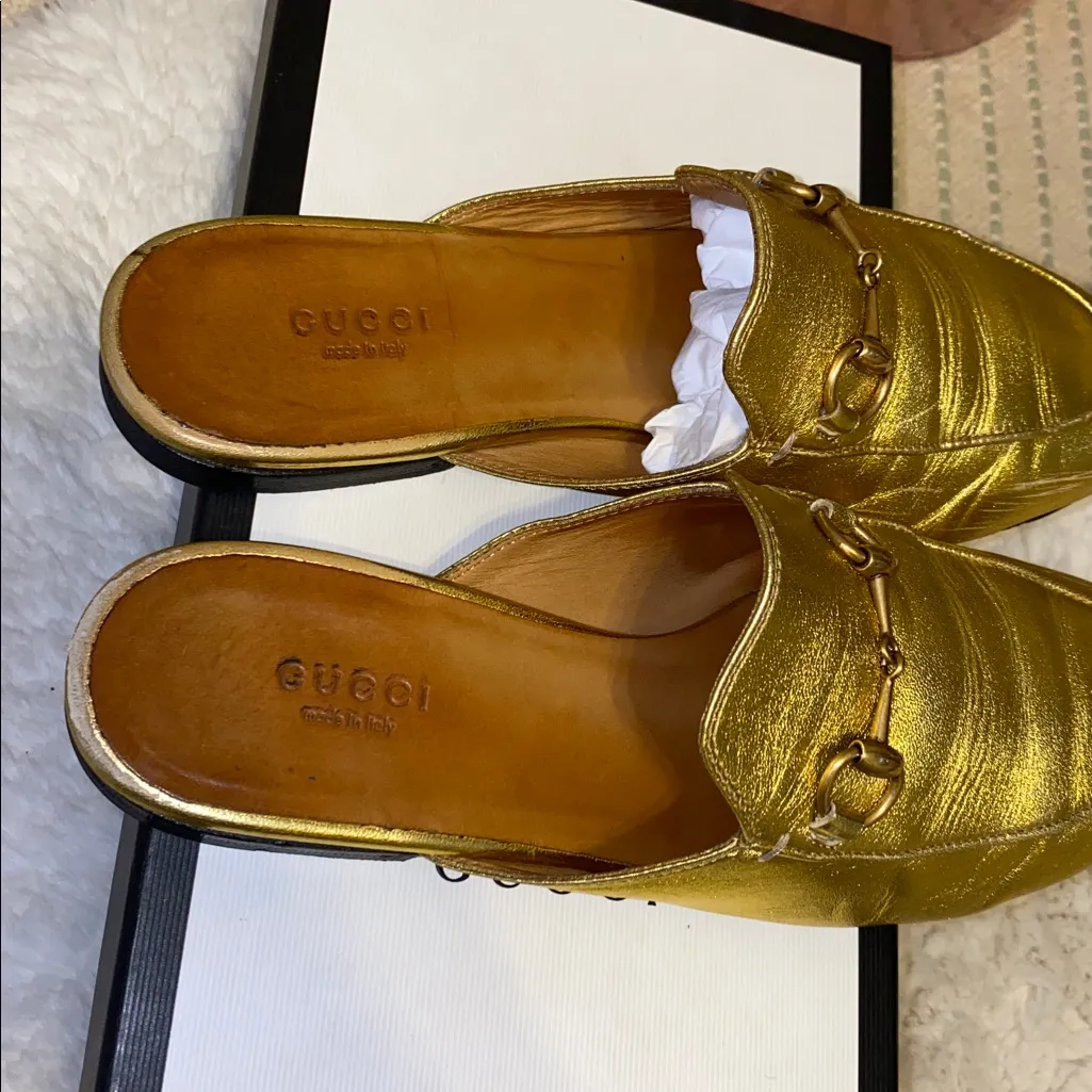 Gucci Gold Leather Women's Mules with Horsebit - Image 2