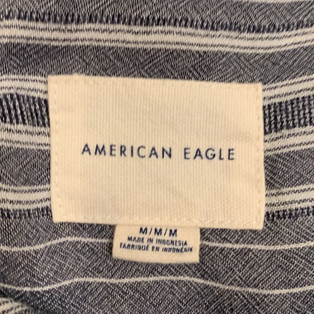 American Eagle striped button front top blouson sleeve waist tie M - Image 5