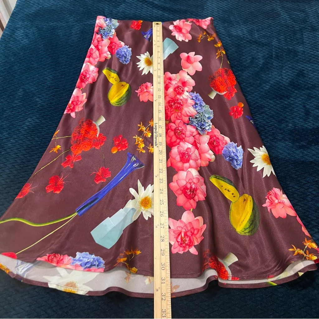 Gorman X Hattie Molloy Still Life Satin Slip Skirt Midi Floral Print Pull - Image 12