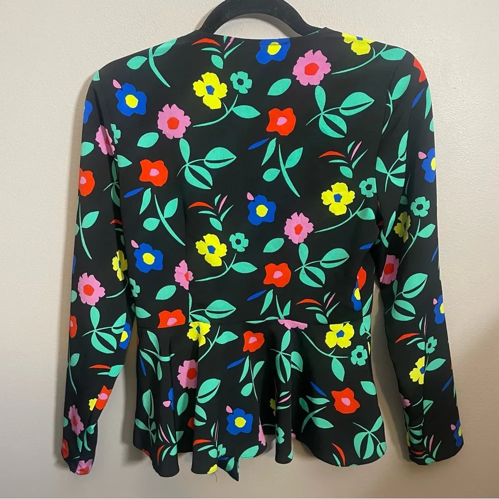 ASOS Black floral print button front peplum blouse top - Image 2