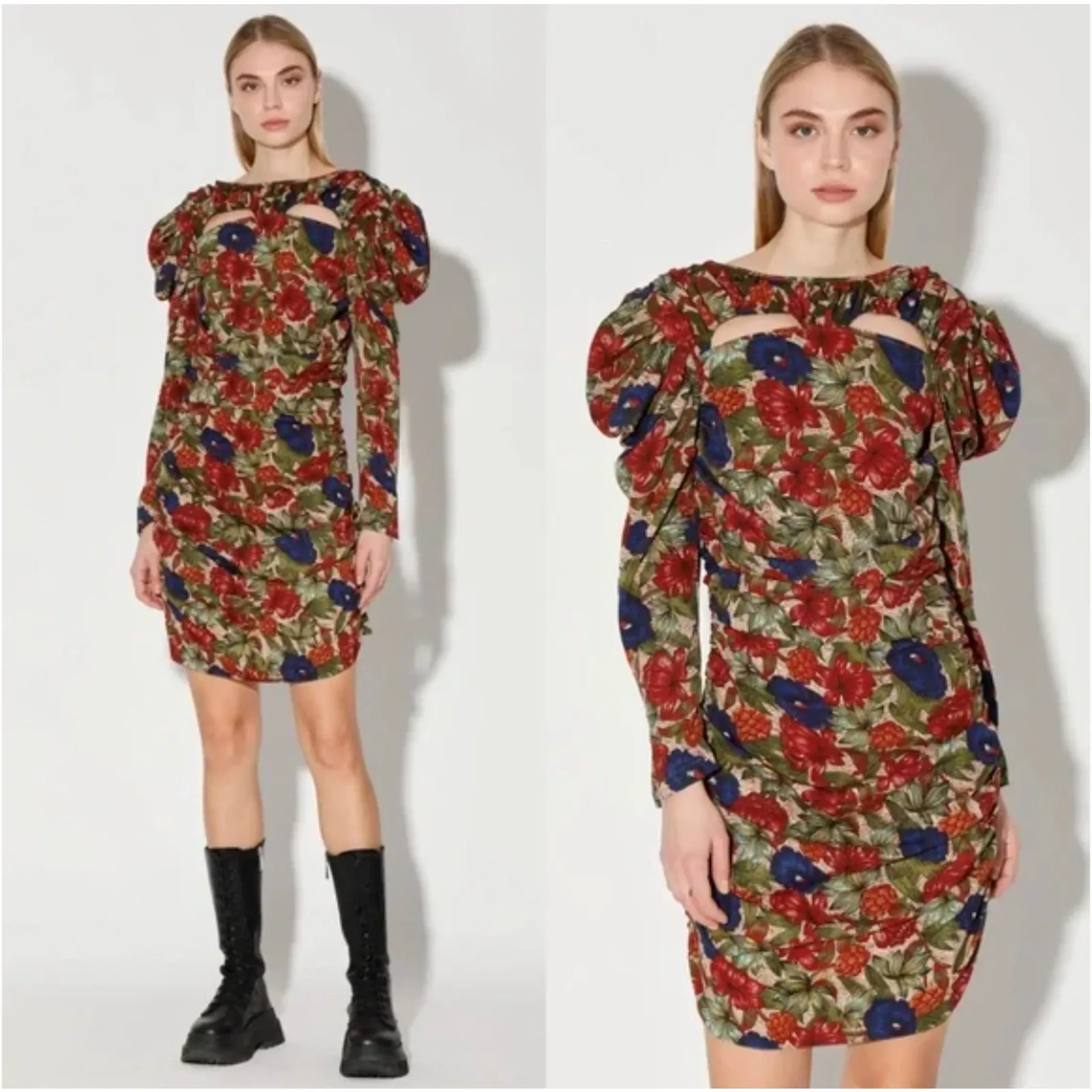 Walter Baker Size 0 Verlee Puff Long Sleeve Floral Ruched Dress NWT Royal Garden - Image 2