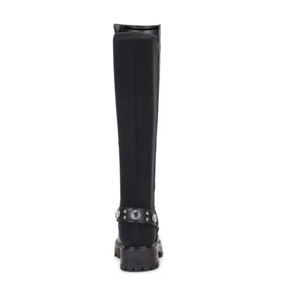 Karl Lagerfeld Milla Tall Leather Lug Sole Riding Boots in Black, Size 8M NEW - Image 4
