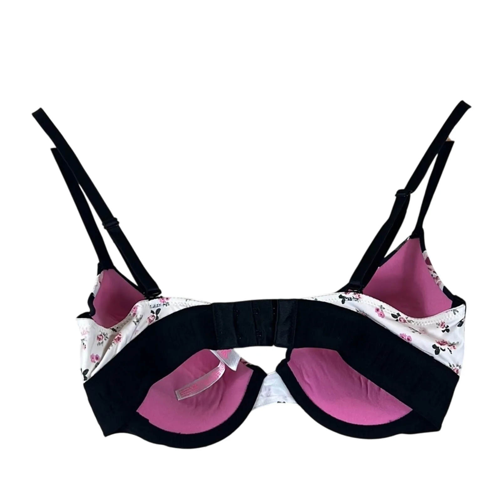 PINK Victoria’s Secret Bra Womens 32D Black Floral Push-Up Underwire Coquette - Image 3