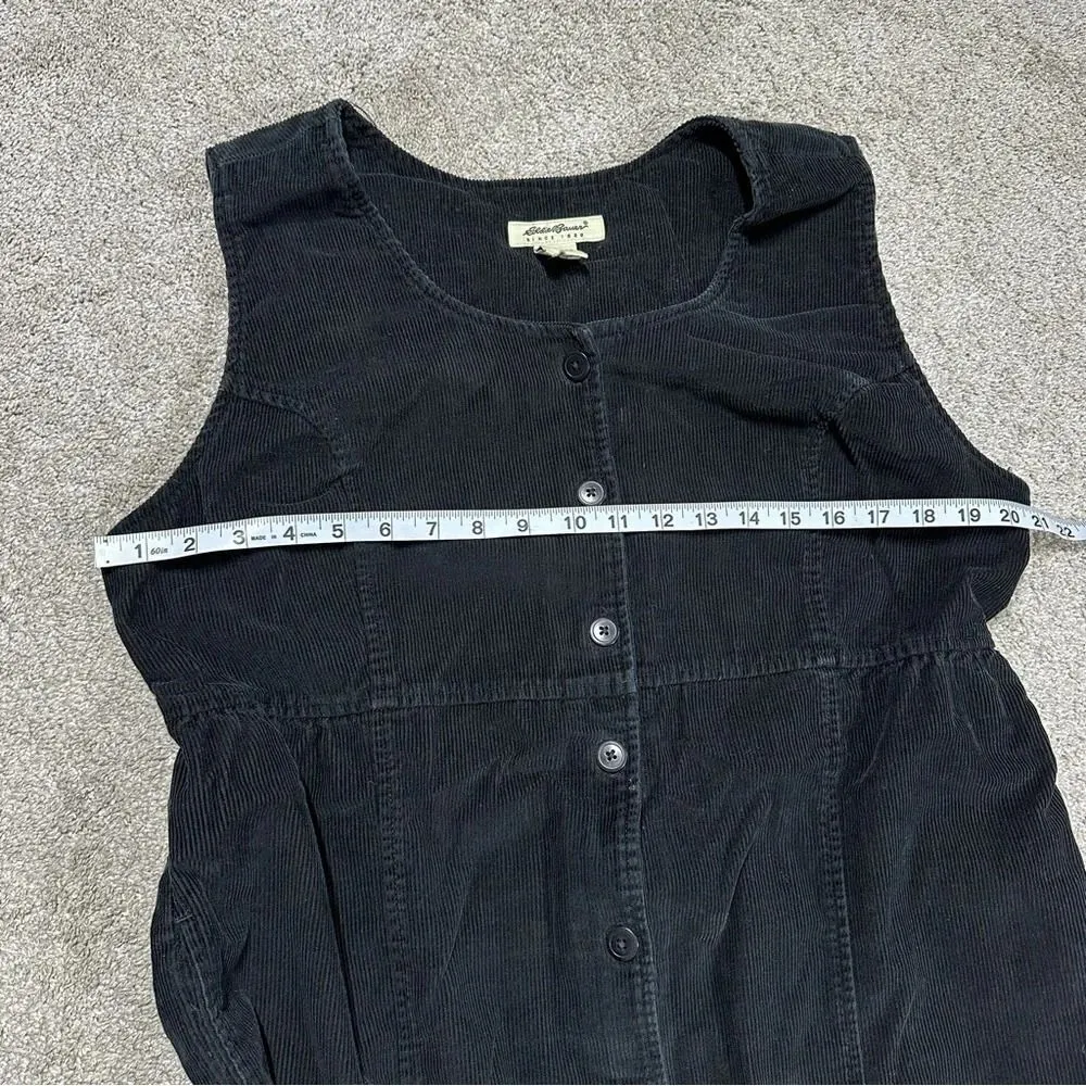 Eddie Bauer Womens Vintage Wide Whale Corduroy Jumper Button Midi Dress Black LP - Image 11