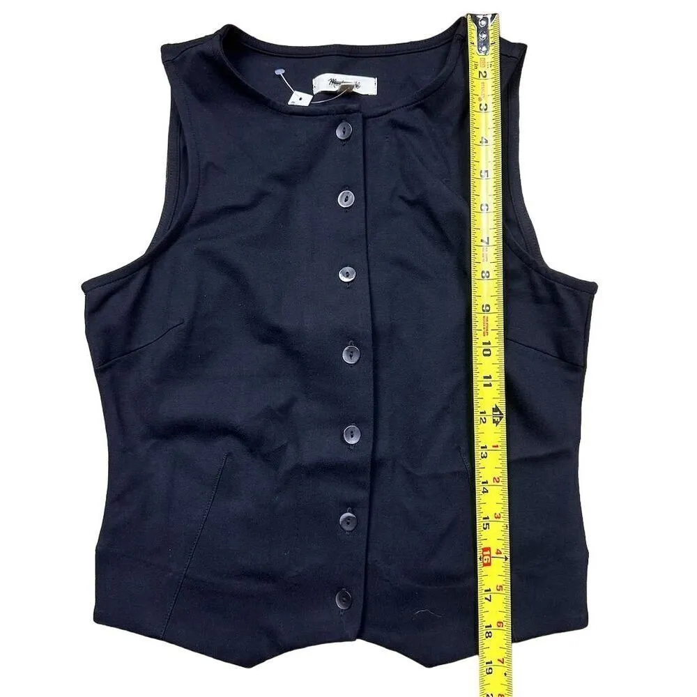 NWT Madewell Women's Black Cutaway Button-Front Vest XXS Casual Preppy Ponte - Image 6