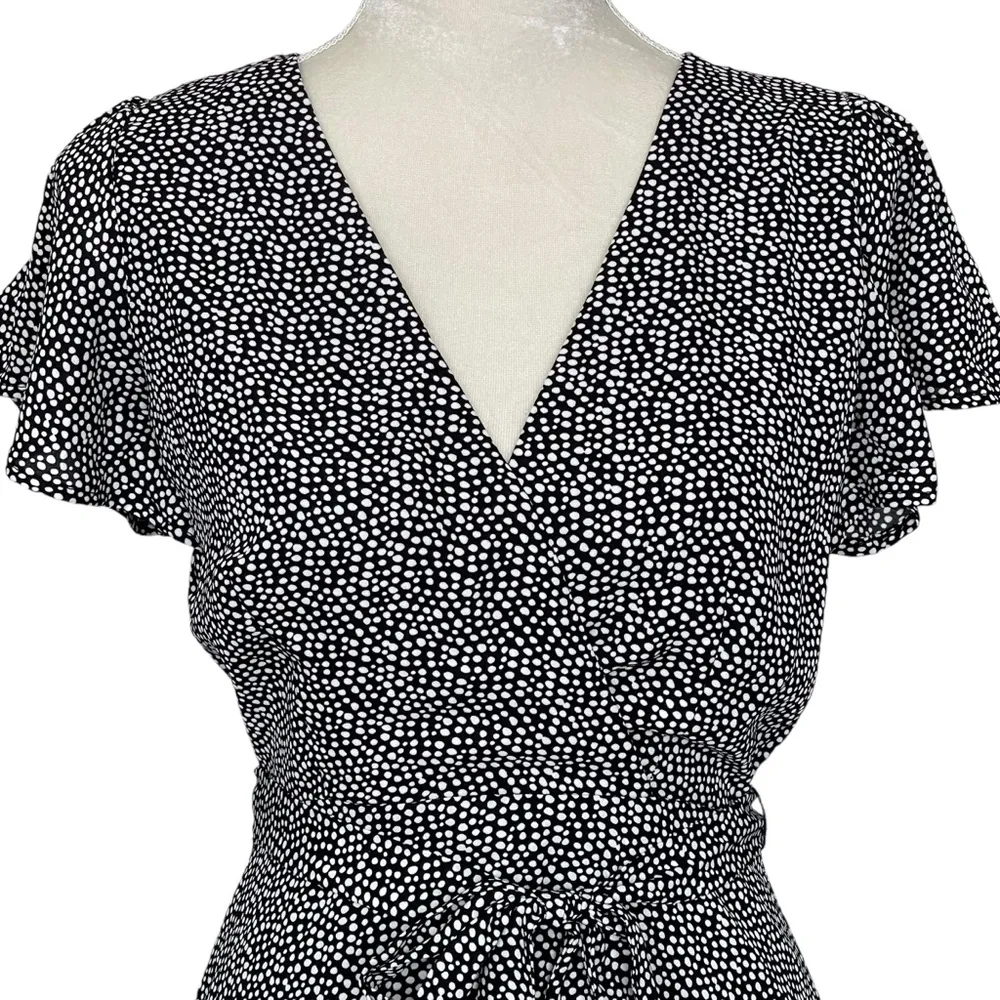 Miami Becca Flutter Sleeve Godet Mini Dress Women’s Size S Belt Tie Black White - Image 5