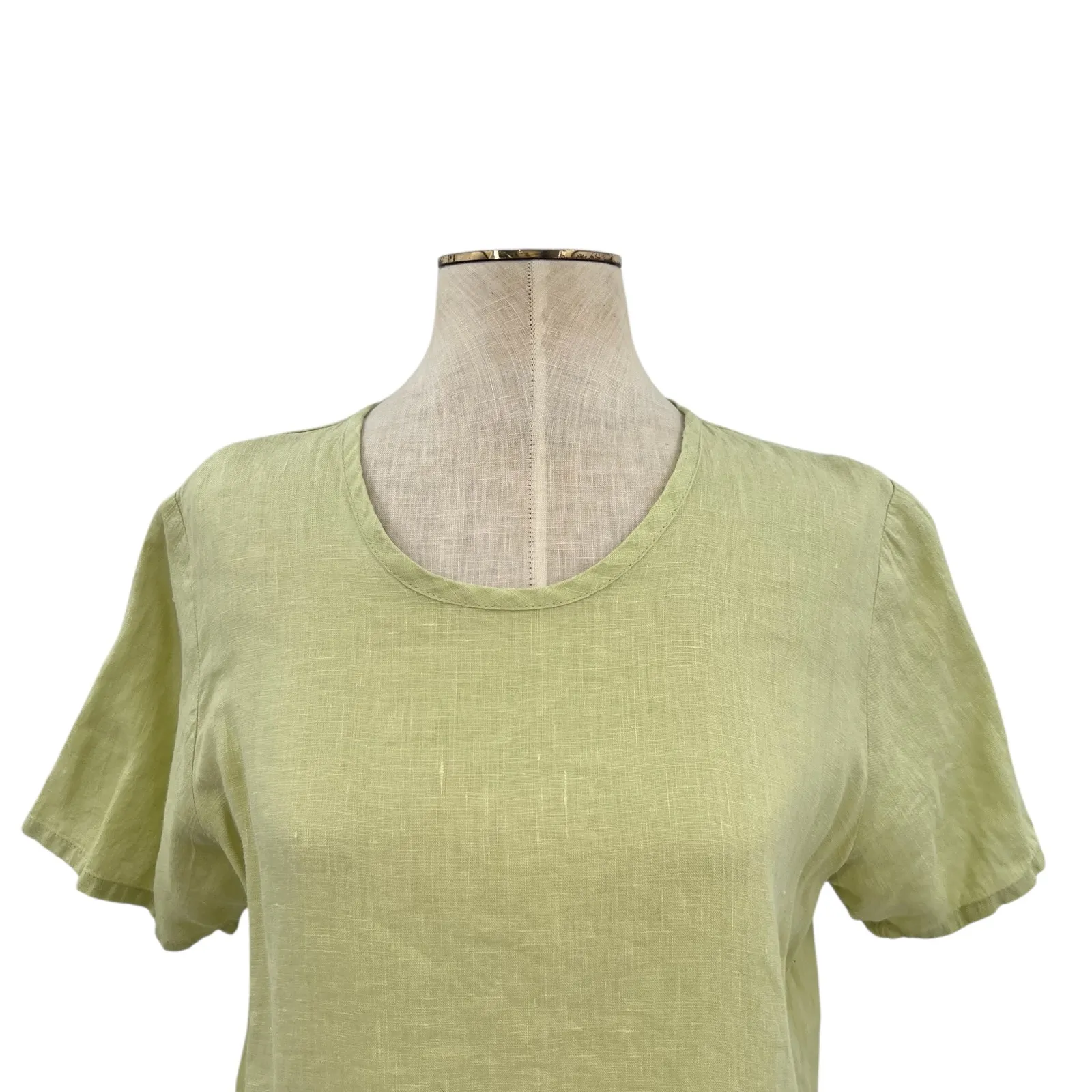Flax‎ Top Short Sleeve Blouse T-Shirt Linen Lime Green Size XS - Image 2