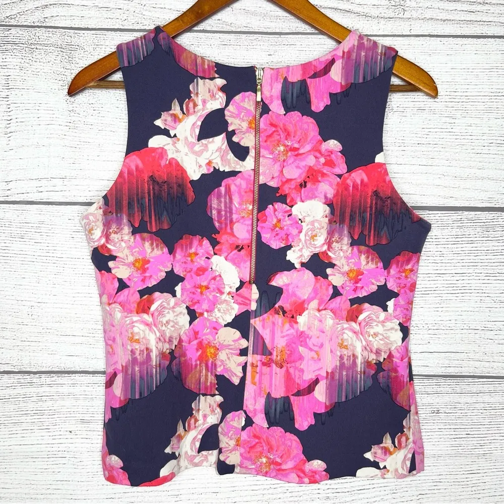 Cynthia Rowley Pink Floral Print Bateau Neckline Sleeveless Blouse Size Small - Image 4