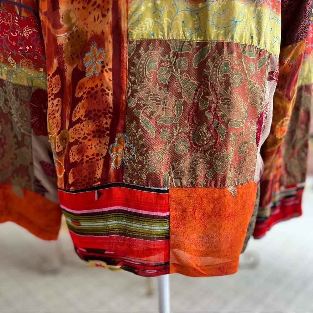 Chico’s Jacket Orange Multi Patchwork Hooded Embroidered M Boho Concert Chic Mod - Image 11