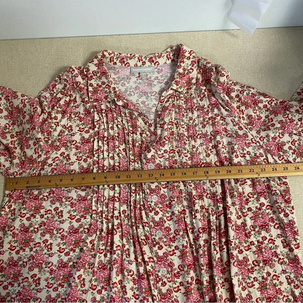 Woman Within Plus 1X 22/24 Floral Blend Button Down Rolled Up Sleeve Top Blouse - Image 9