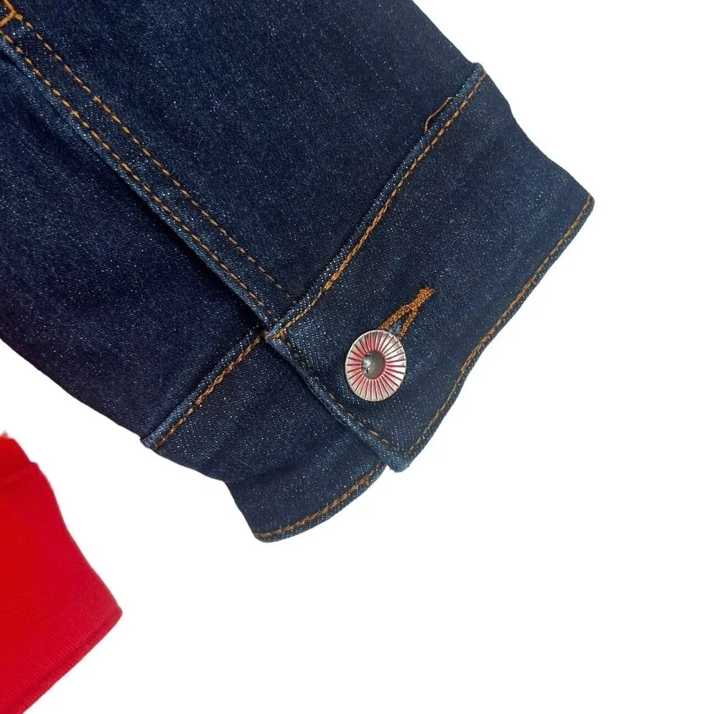 Desigual Red Denim Cropped Jean Jacket Embroidered US 6 New - Image 10