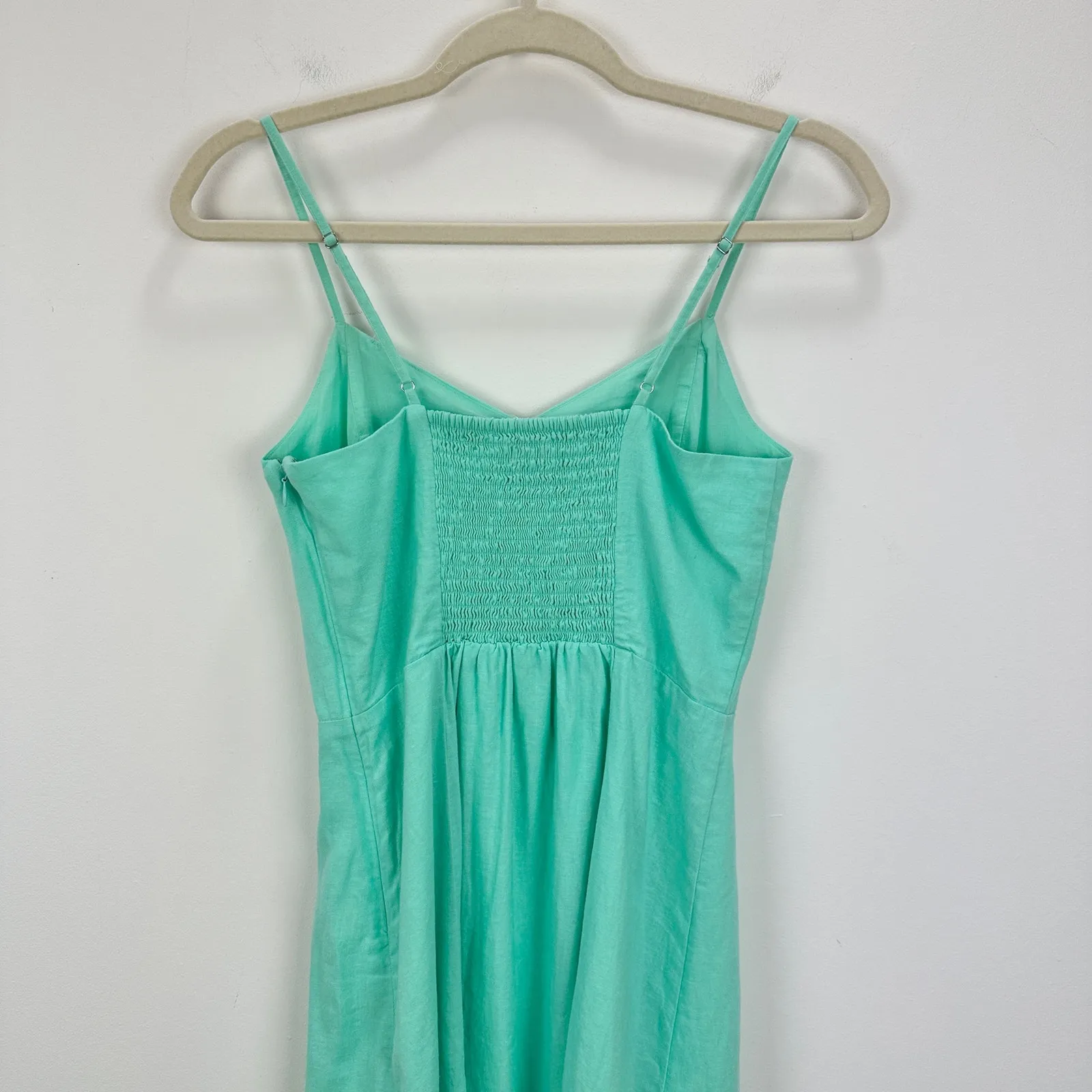 J.Crew Linen Blend Slip Midi Dress Mint Blue Slit Colorful Adjustable US 0 NWT - Image 9