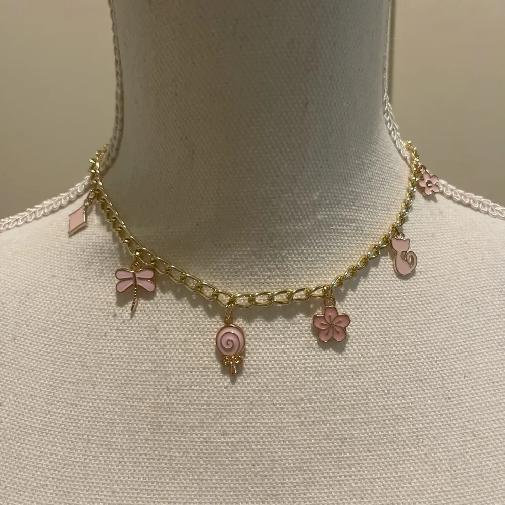 Pink and gold charm choker necklace - Image 2