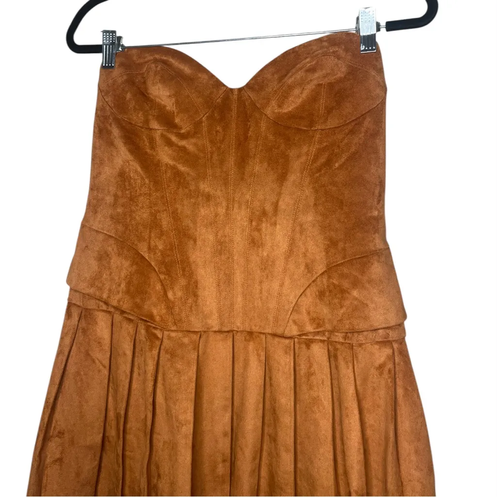 NWT Anthropologie Mare Mare Strapless Corset pleated Suede Brown Mini Dress M!! - Image 8