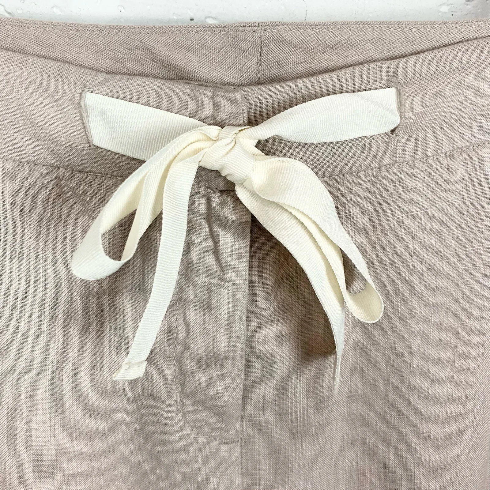 Saint Tropez West Womens Linen Pants Drawstring Waist Fixed Cuffs Tan Size 8 - Image 5