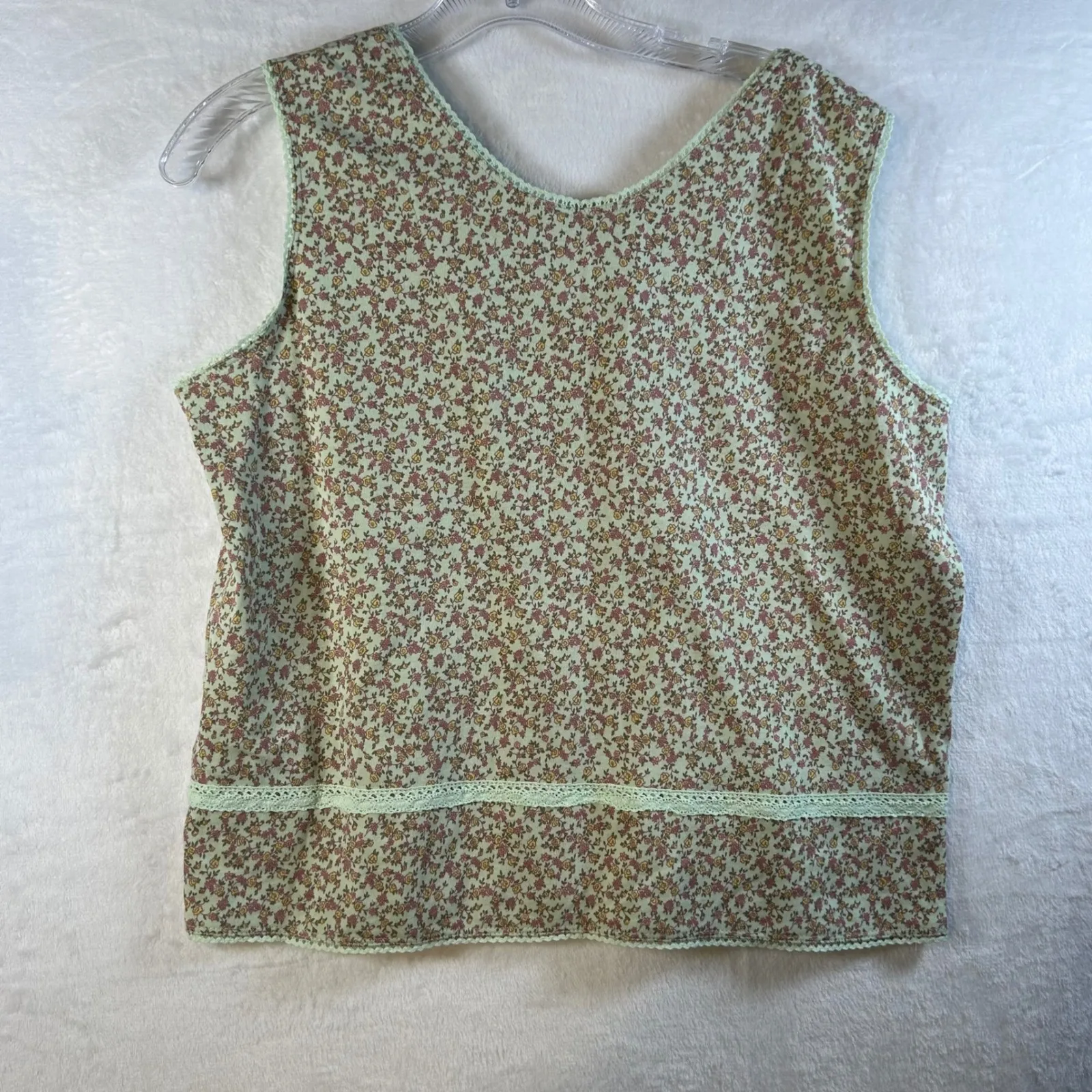Ashley Taylor Sleepwear Floral Print Button Front Sleeveless Top Medium Green Size undefined - Image 4
