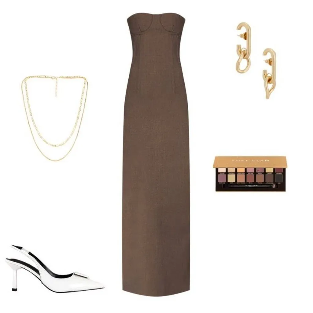 Helsa The Linear Suiting Dress in Dark Olive Medium New Womens Maxi Column Gown - Image 9