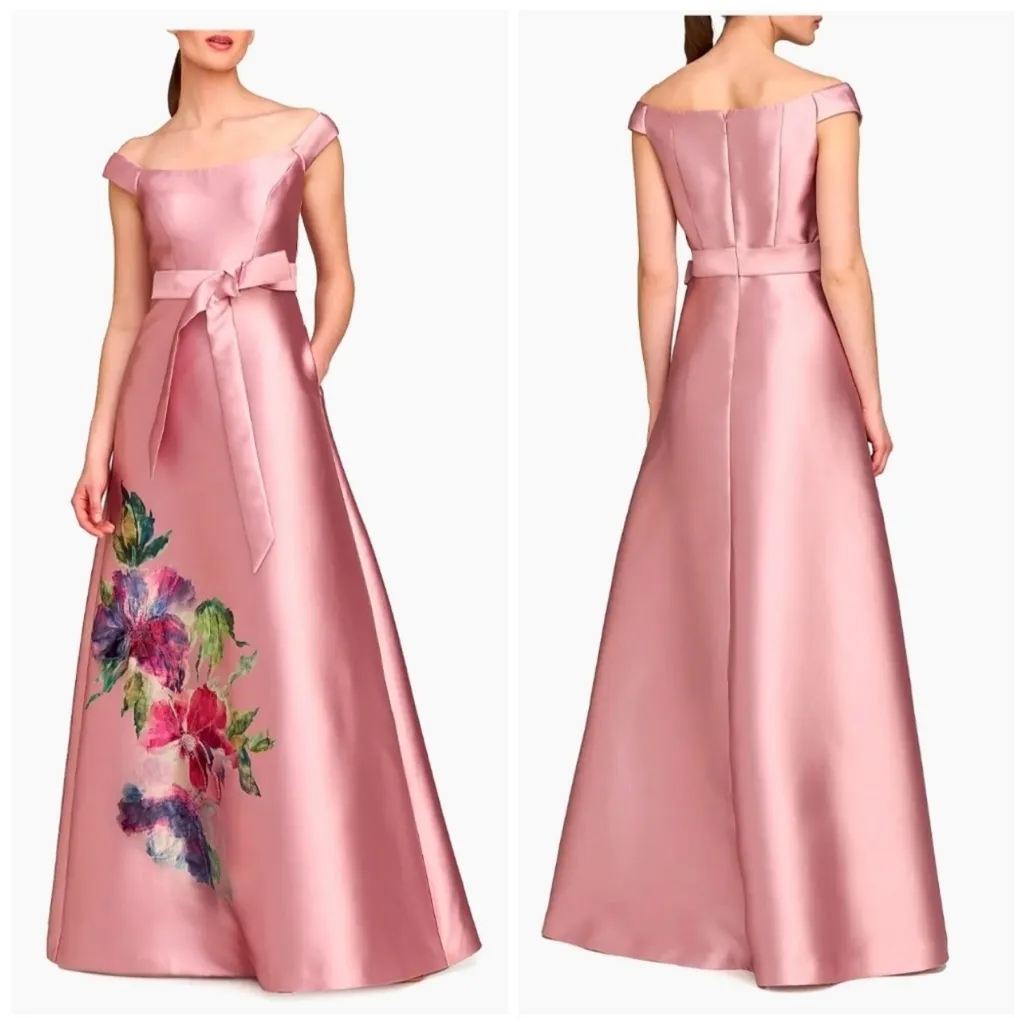 NEW Kay Unger Kitri Pink Satin Beaded Floral Evening Gown, Size 6, MSRP $398 - Image 5