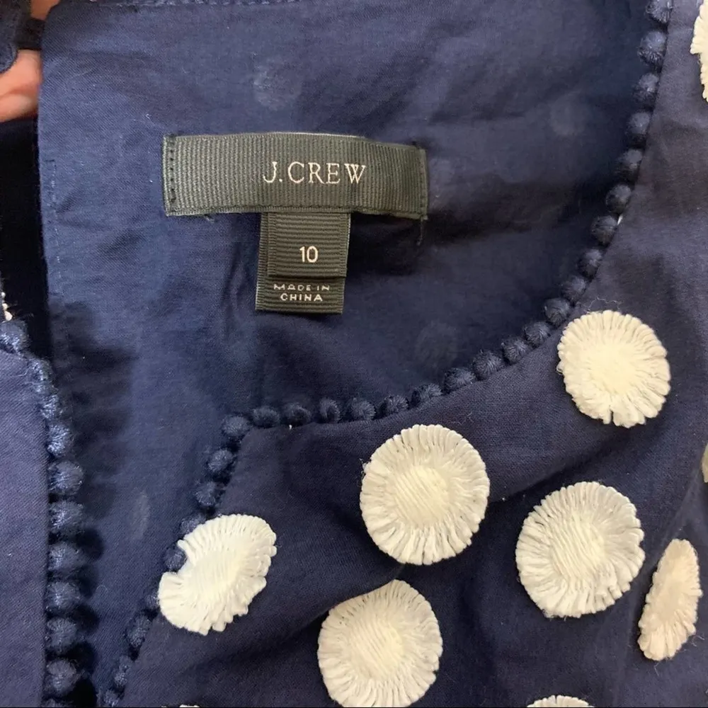 J. Crew Bell Sleeve Fringe Dot Dress blue white sz 10 - Image 3