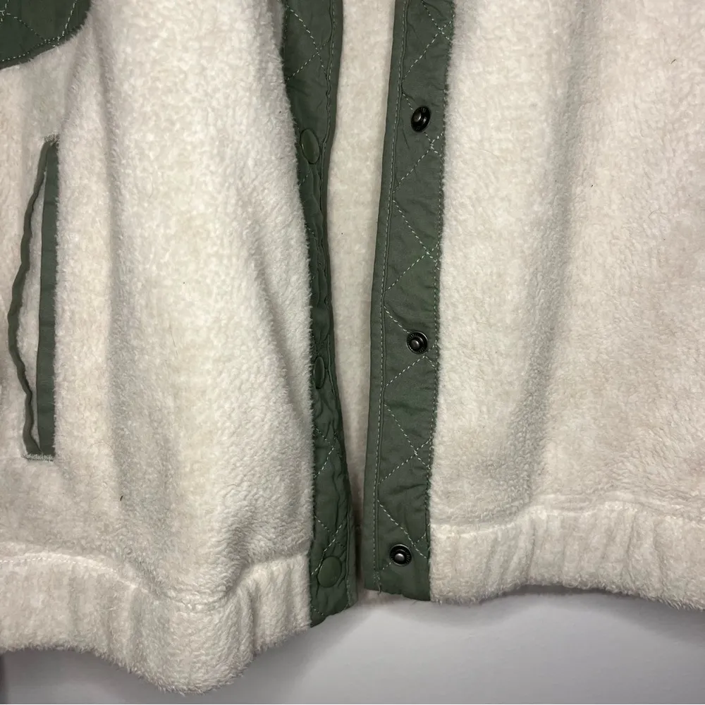 Abercrombie & Fitch Oatmeal & Olive Green Snap button up fleece teddy jacket - Image 7