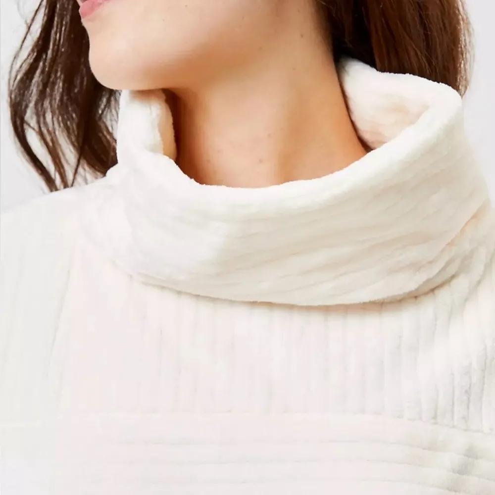 LOFT Striped Velour Mock Neck Sweater in Cream - Image 2