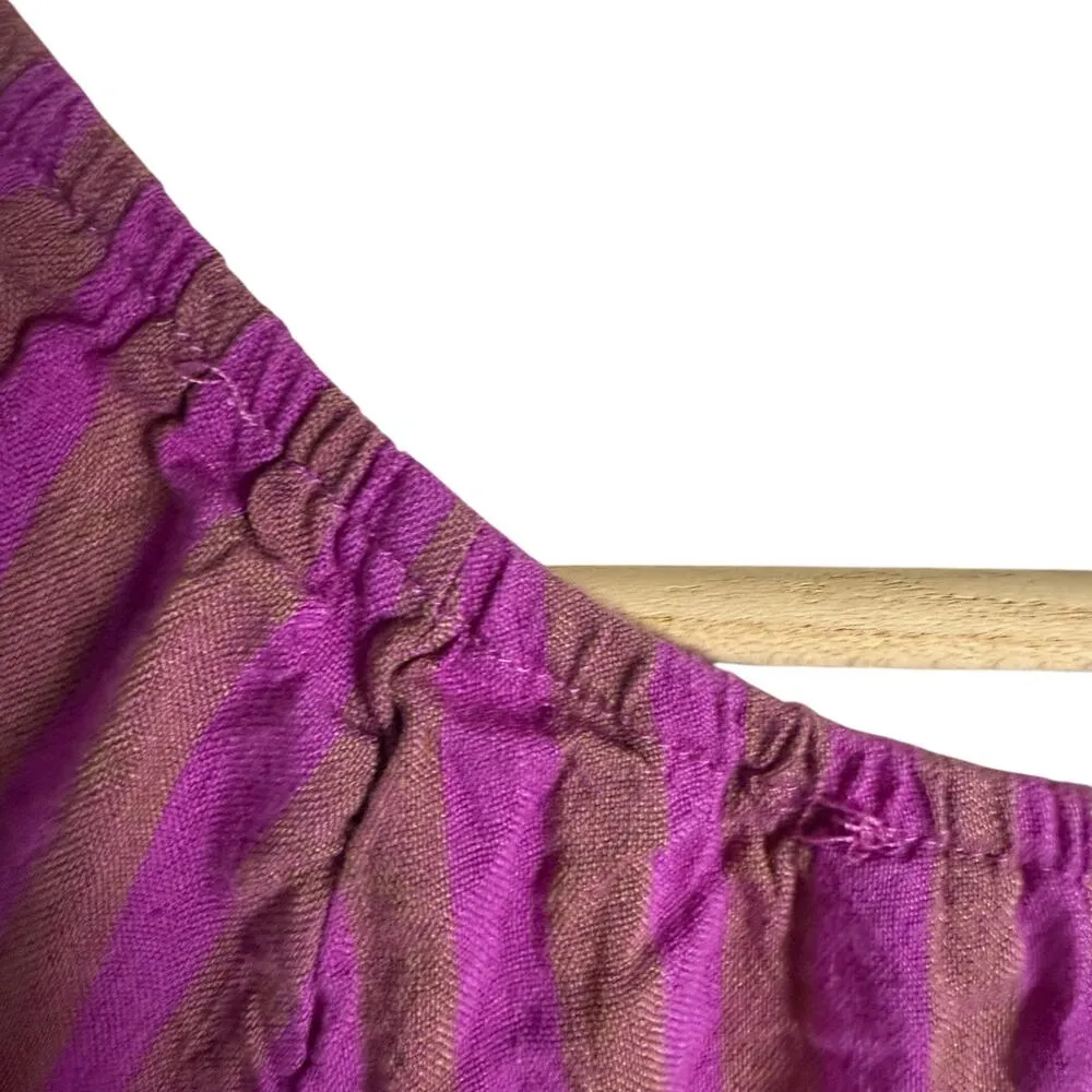 Free People Folk Town Striped Linen Tassel Tie Mini Dress in Orchid Combo Size S - Image 9