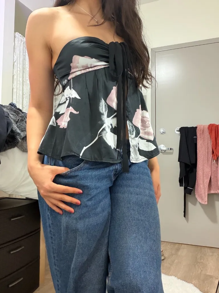 Urban Outfitters Silk Floral Cut-Out Tube Top - Image 2