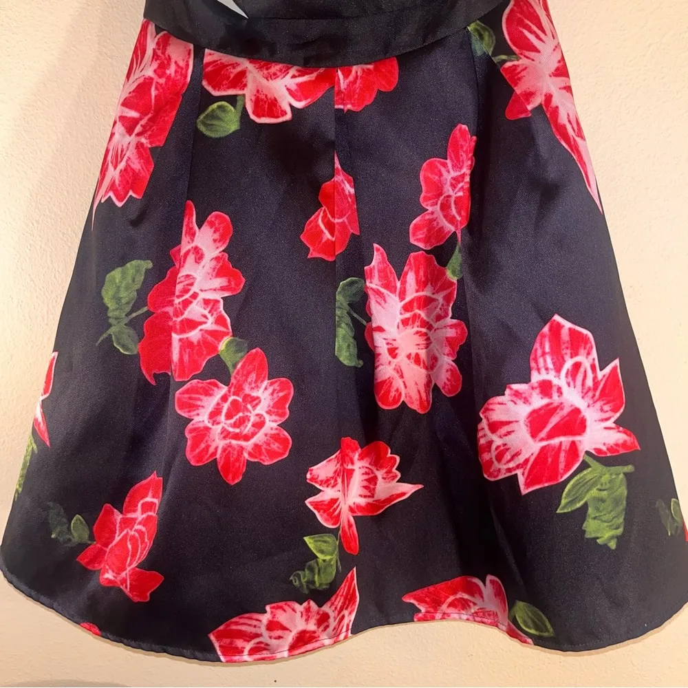 Splash One Piece Side Cutout Black Pink Floral Hoco Dress 8 - Image 6