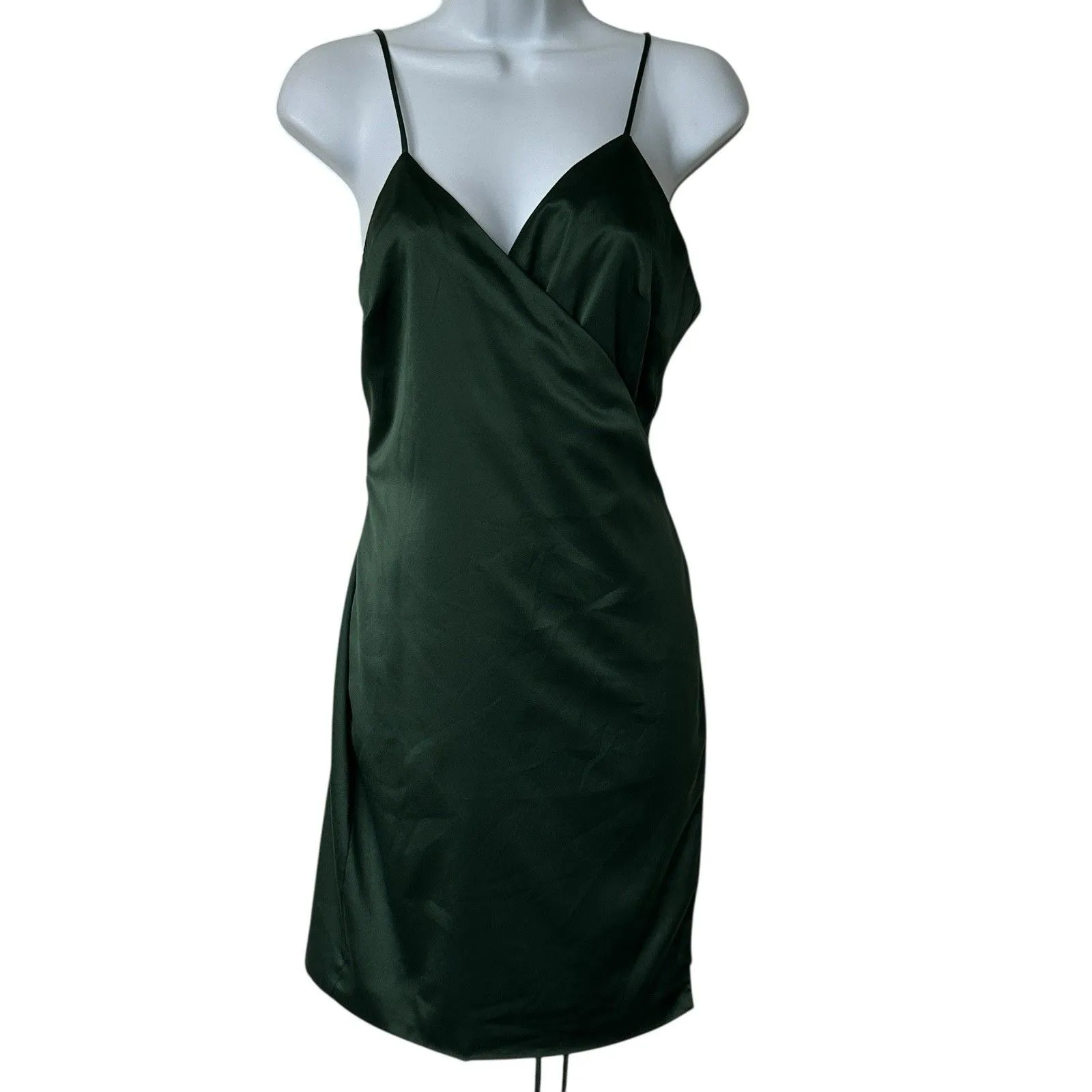 REVOLVE MAJORELLE Green Nina Satin Wrap Mini Spaghetti Strap Dress Women's Large - Image 2