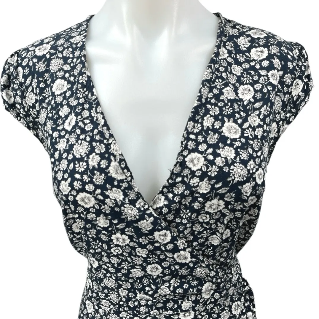 J.Crew Navy Blue Floral Ruffle Faux Wrap V - Image 5