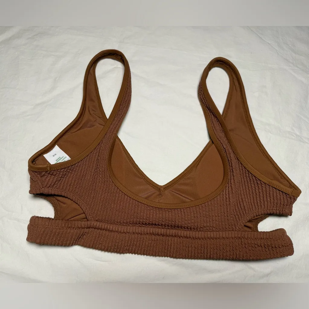 Aerie Brown Crinkle Voop Cut Out Bikini Top Medium - Image 3