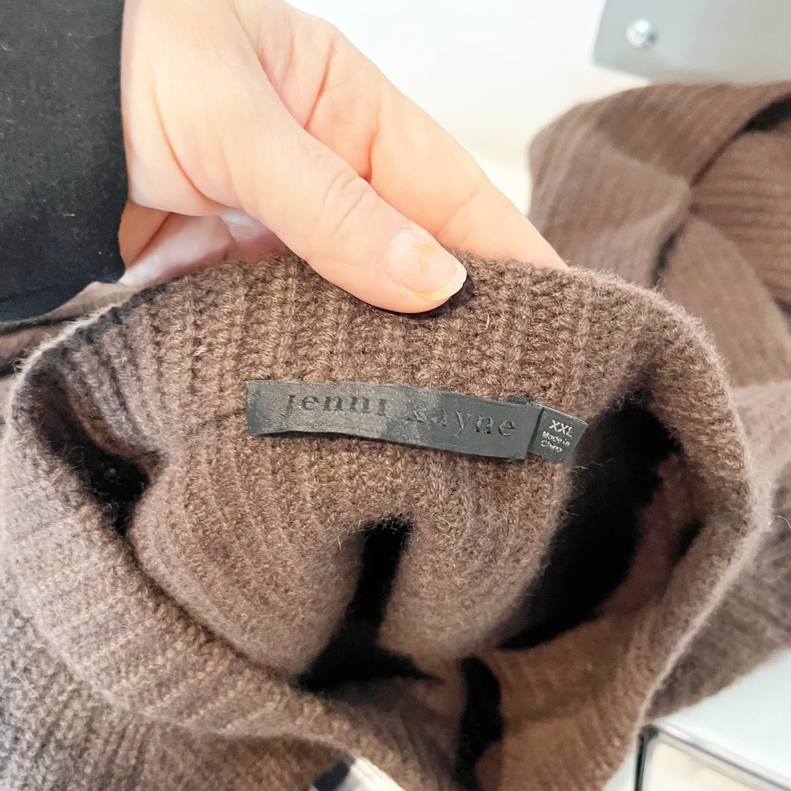 Jenni Kayne Cashmere Crewneck Pullover Fisherman Sweater Chocolate Brown XXL - Image 2