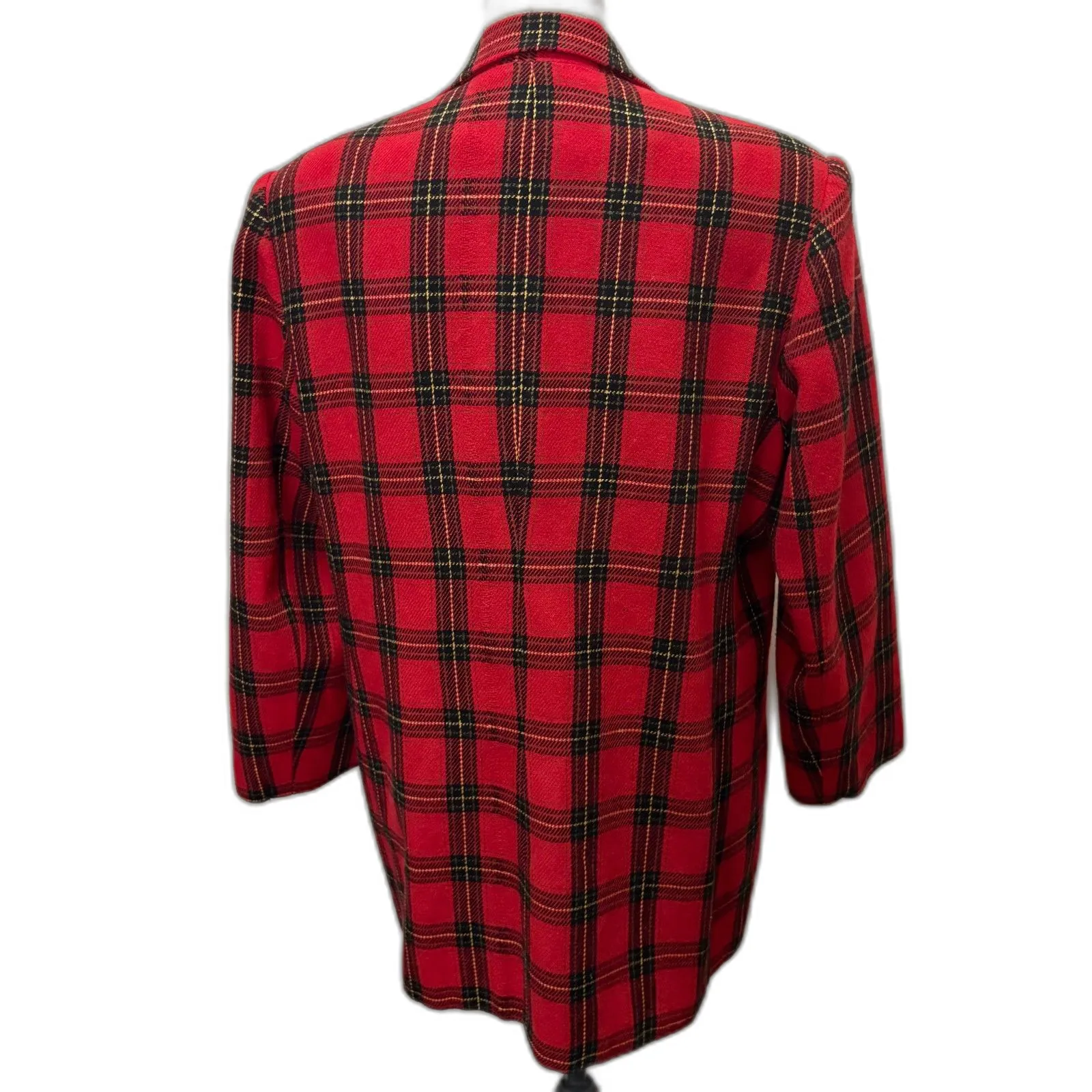 Vintage Oversized Wool Blend Blazer Red Tartan Plaid Shoulderpad Academia Size 6 - Image 2