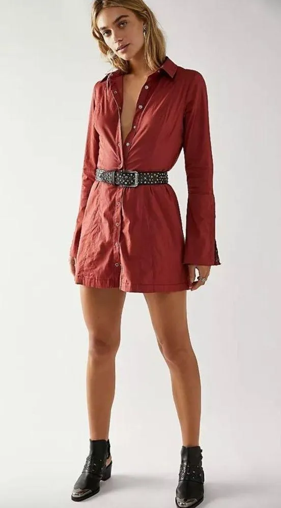 Free People Thea Mini Shirt Dress Pink Cinnamon Womens XS - Image 5